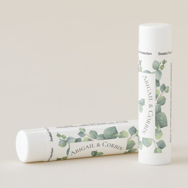 Eucalyptus Leaves Personalized Wedding Favor Lip Balm (Rotated Right)