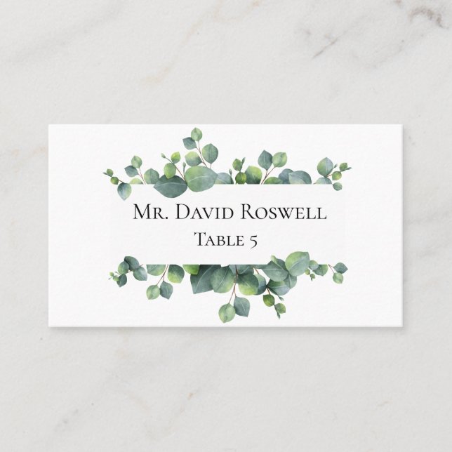 Eucalyptus Leaves Personalized Wedding Place Card (Front)