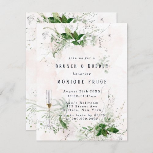 Eucalyptus Leaves Pink Brunch  Bubbly Invites