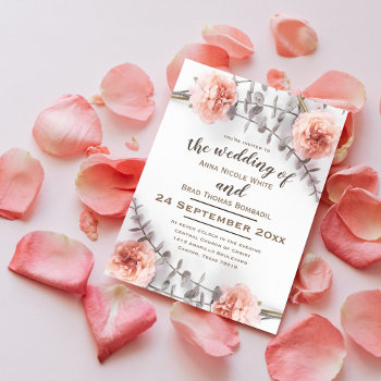 Eucalyptus Leaves Pink Floral Greenery Wedding Invitation by RiverJude at Zazzle