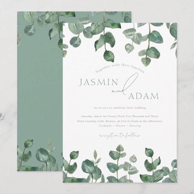 Eucalyptus Leaves Sage Green Foliage Wedding Invitation (Front/Back)