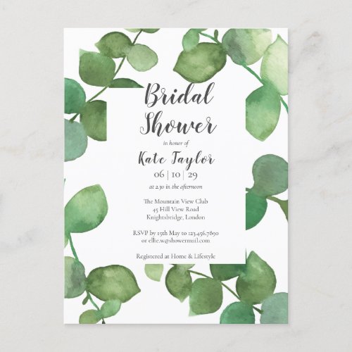 Eucalyptus Leaves Script Bridal Shower Invitation