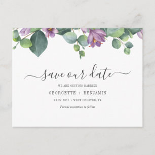 Eucalyptus Leaves Script Greenery Save the Date Announcement Postcard
