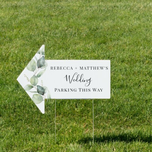 Eucalyptus Leaves Script Wedding Parking Sign