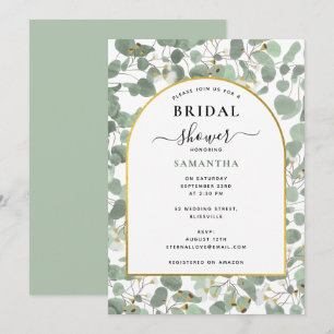 Eucalyptus Leaves Silver Dollar Gold Bridal Shower Invitation
