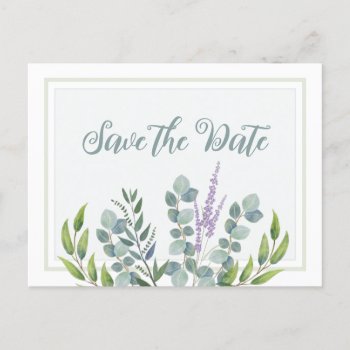 Eucalyptus Leaves Simple Save The Date Postcard by BlueHyd at Zazzle