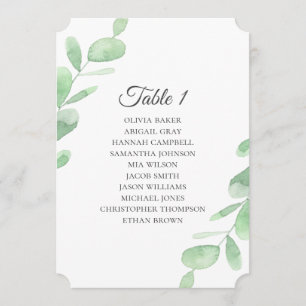 Eucalyptus leaves. Simple Wedding seating charts Invitation