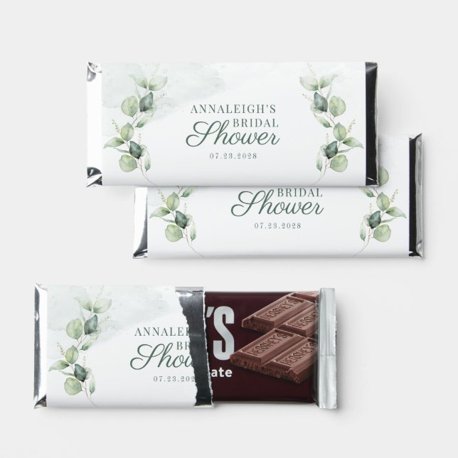 Eucalyptus Leaves Succulent Bridal Shower Thanks Hershey Bar Favors (Front)