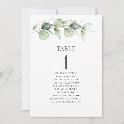 Eucalyptus Leaves Table Number Wedding Seating