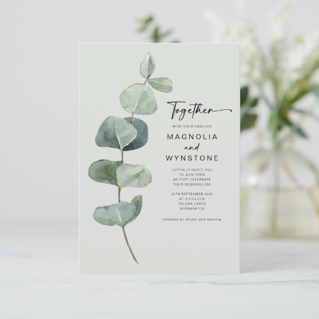 Eucalyptus Leaves | Together Modern Wedding Invitation (Standing Front)