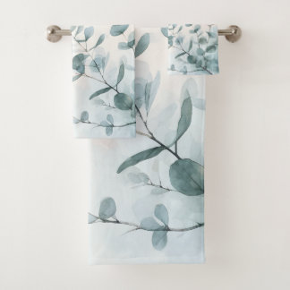 Eucalyptus Leaves Watercolor Design 407 Bath Towel Set