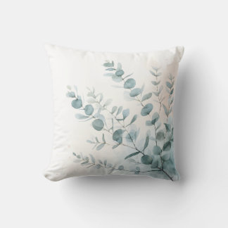 Eucalyptus Leaves Watercolor Design 407 Throw Pillow