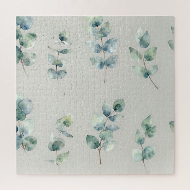 Eucalyptus Leaves Watercolor Pattern Jigsaw Puzzle (Vertical)