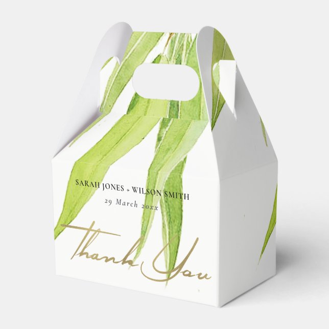 EUCALYPTUS LEAVES WATERCOLOUR FOLIAGE MONOGRAM FAVOR BOXES (Front Side)