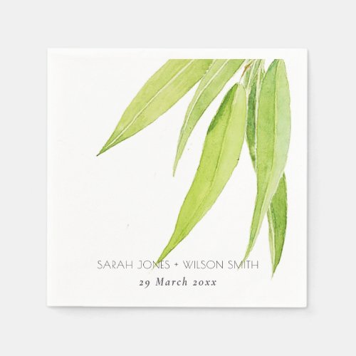 EUCALYPTUS LEAVES WATERCOLOUR FOLIAGE MONOGRAM NAPKINS