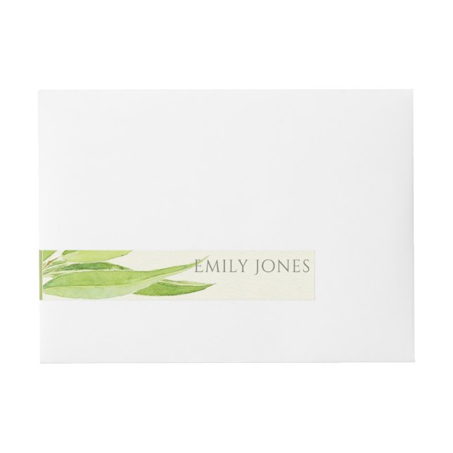 EUCALYPTUS LEAVES WATERCOLOUR FOLIAGE MONOGRAM WRAP AROUND ADDRESS LABEL (Front)