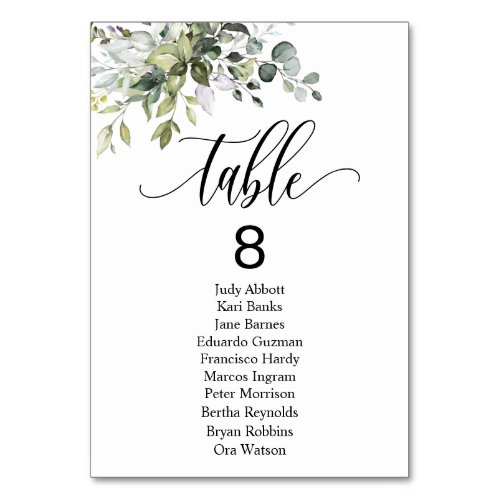 Eucalyptus Leaves Wedding Event Seating Chart Table Number
