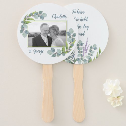 Eucalyptus Leaves Wedding Fan Photo n Saying