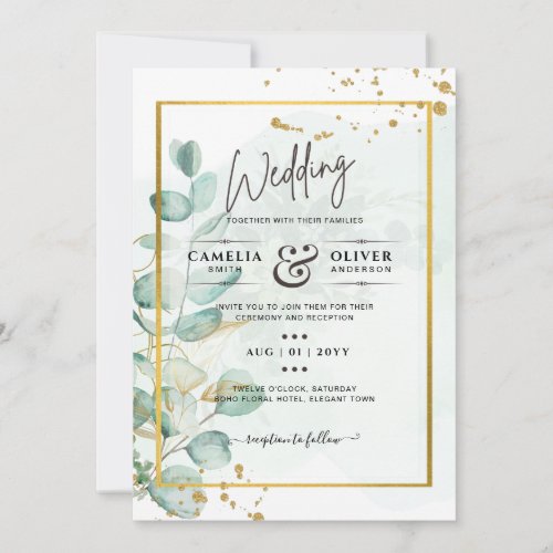 Eucalyptus Leaves Wedding Greenery QR CODE Modern Invitation