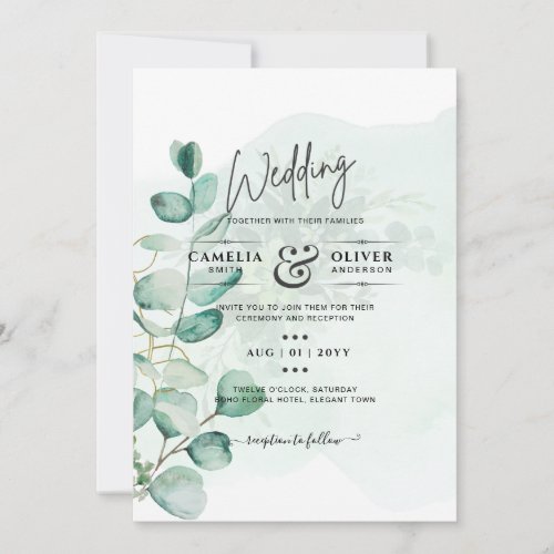 Eucalyptus Leaves Wedding Greenery QR CODE Modern Invitation