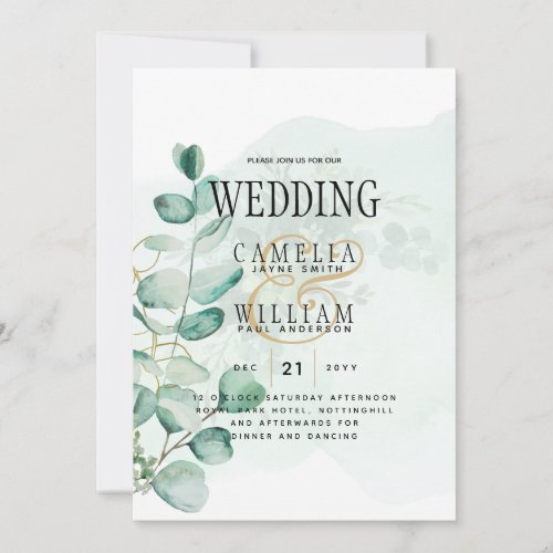 Eucalyptus Leaves Wedding Greenery QR CODE Modern Invitation