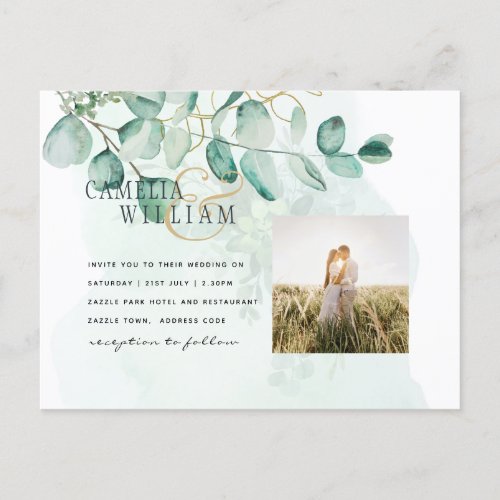 Eucalyptus Leaves Wedding Greenery QR CODE Modern Postcard