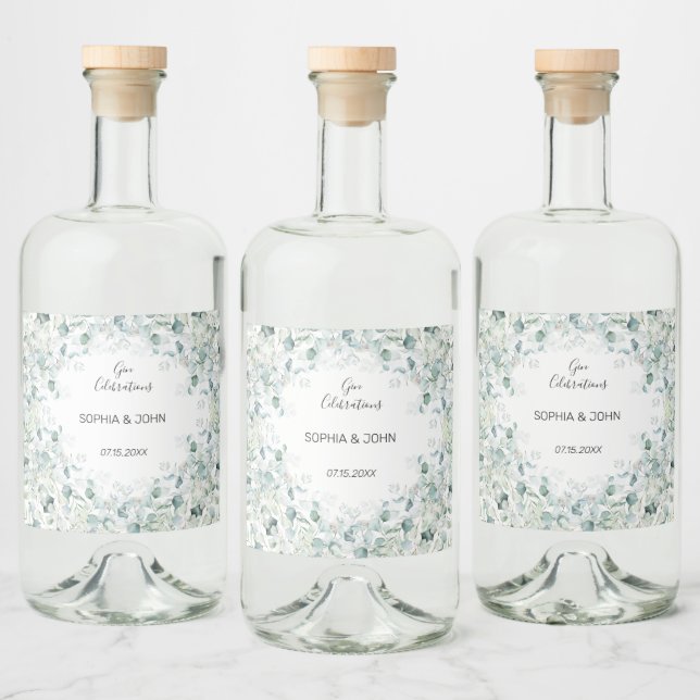 Eucalyptus Leaves Wedding Liquor Bottle Label (Bottles)