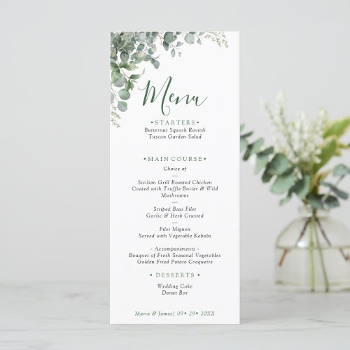 Eucalyptus Leaves Wedding Menu