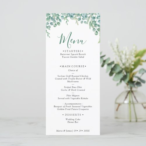 Eucalyptus Leaves Wedding Menu