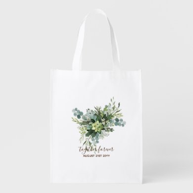 Eucalyptus Leaves Wedding Newlyweds Bridal Party Grocery Bag