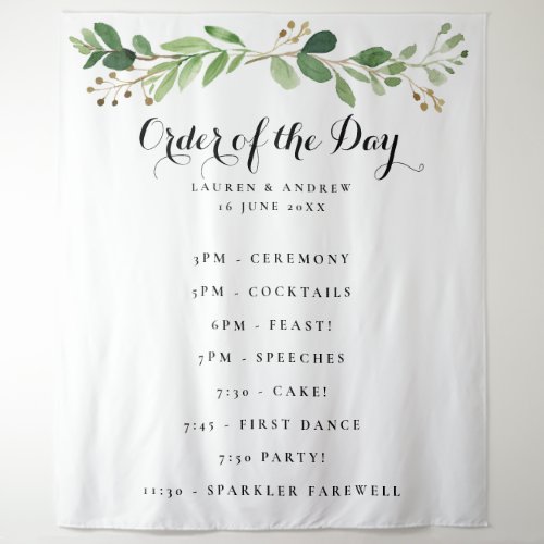 Eucalyptus Leaves Wedding Order of the Day Tapestry