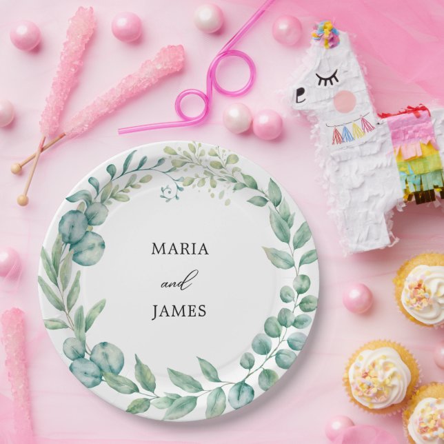 Eucalyptus Leaves Wedding Paper Plates (Party)