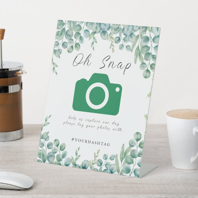 Eucalyptus Leaves Wedding Pedestal Sign (In SItu)