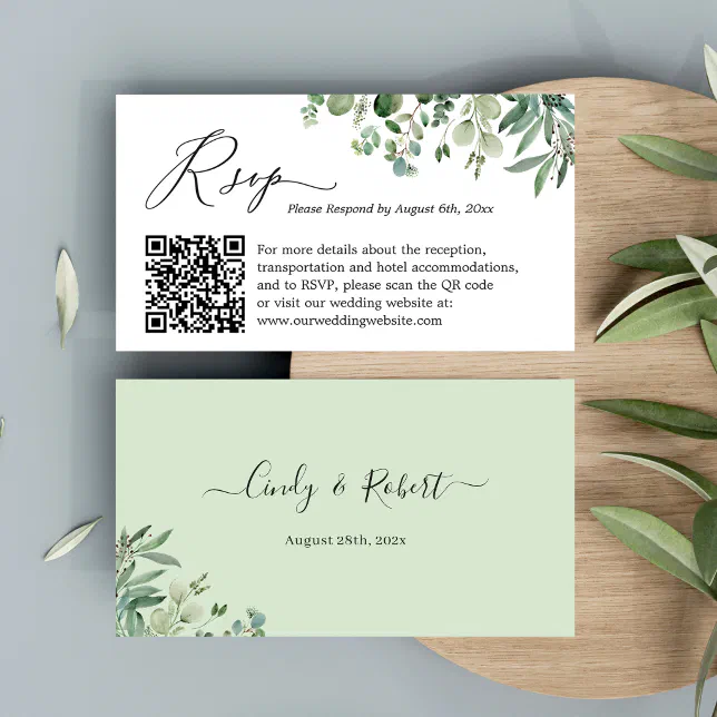 Eucalyptus Leaves Wedding Rsvp Website Qr Code Enclosure Card Zazzle