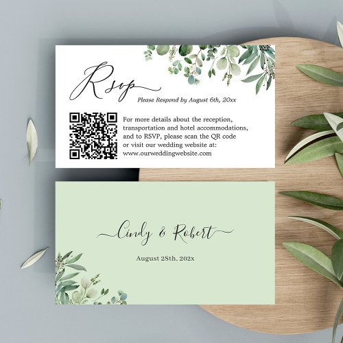 Eucalyptus Leaves Wedding RSVP Website QR Code Enclosure Card