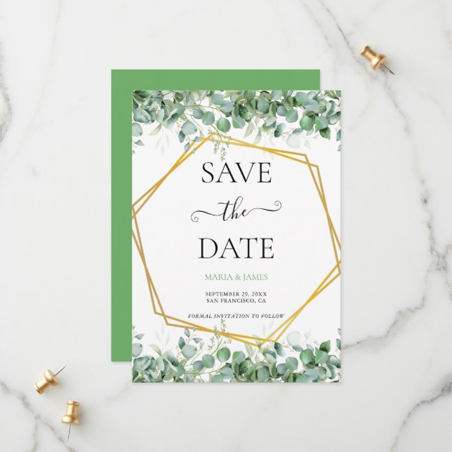 Eucalyptus Leaves Wedding Save The Date (Front/Back In Situ)