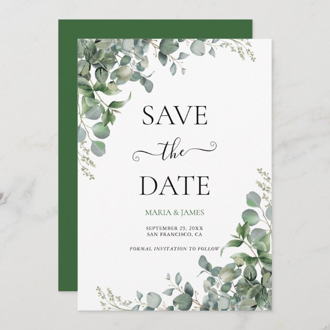 Eucalyptus Leaves Wedding Save The Date (Front/Back)