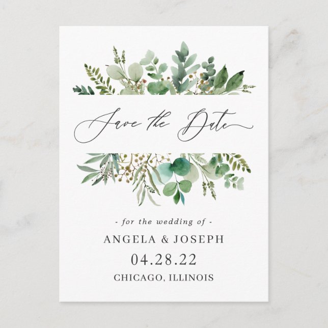 Eucalyptus Leaves Wedding Save the Date Postcard (Front)