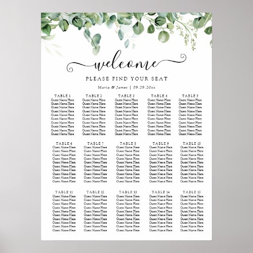 Eucalyptus Leaves Wedding Seating Chart