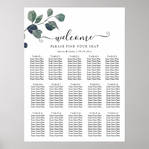 Eucalyptus Leaves Wedding Seating Chart
