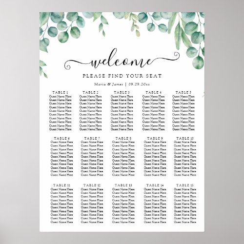 Eucalyptus Leaves Wedding Seating Chart