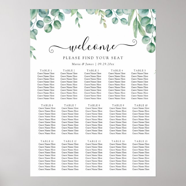Eucalyptus Leaves Wedding Seating Chart (Front)