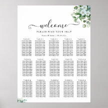 Eucalyptus Leaves Wedding Seating Chart Poster