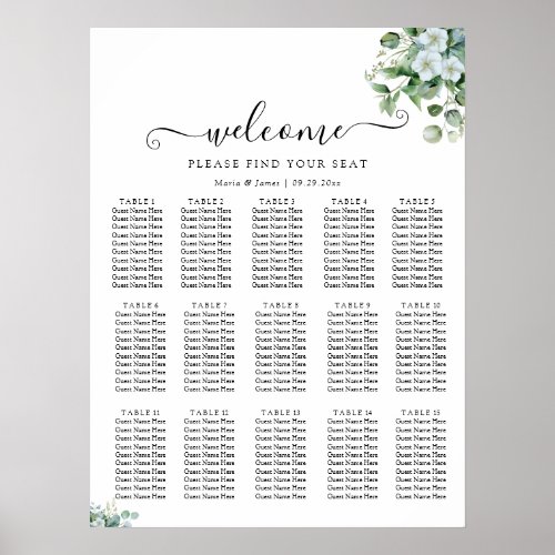 Eucalyptus Leaves Wedding Seating Chart Poster