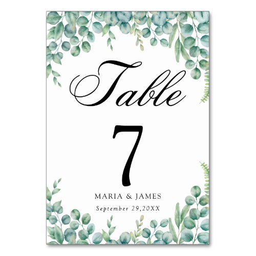 Eucalyptus Leaves Wedding Table Number