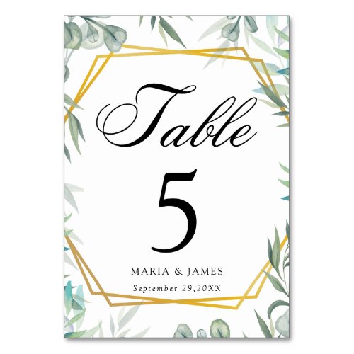 Eucalyptus Leaves Wedding Table Number