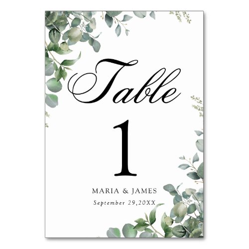 Eucalyptus Leaves Wedding Table Number