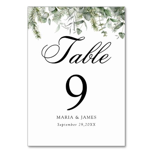 Eucalyptus Leaves Wedding Table Number