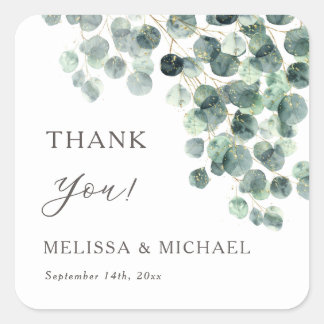 Eucalyptus Leaves Wedding Thank You Square Sticker