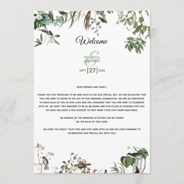 Eucalyptus Leaves Wedding Welcome Itinerary Program (Front)